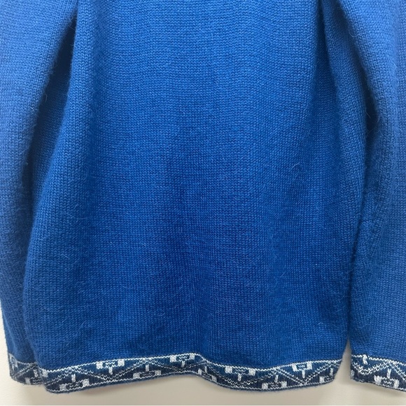 Women’s L  Large Alpaca Wool Sweater Blue Indigenous Spanish Peruvian Pattern - Picture 7 of 8